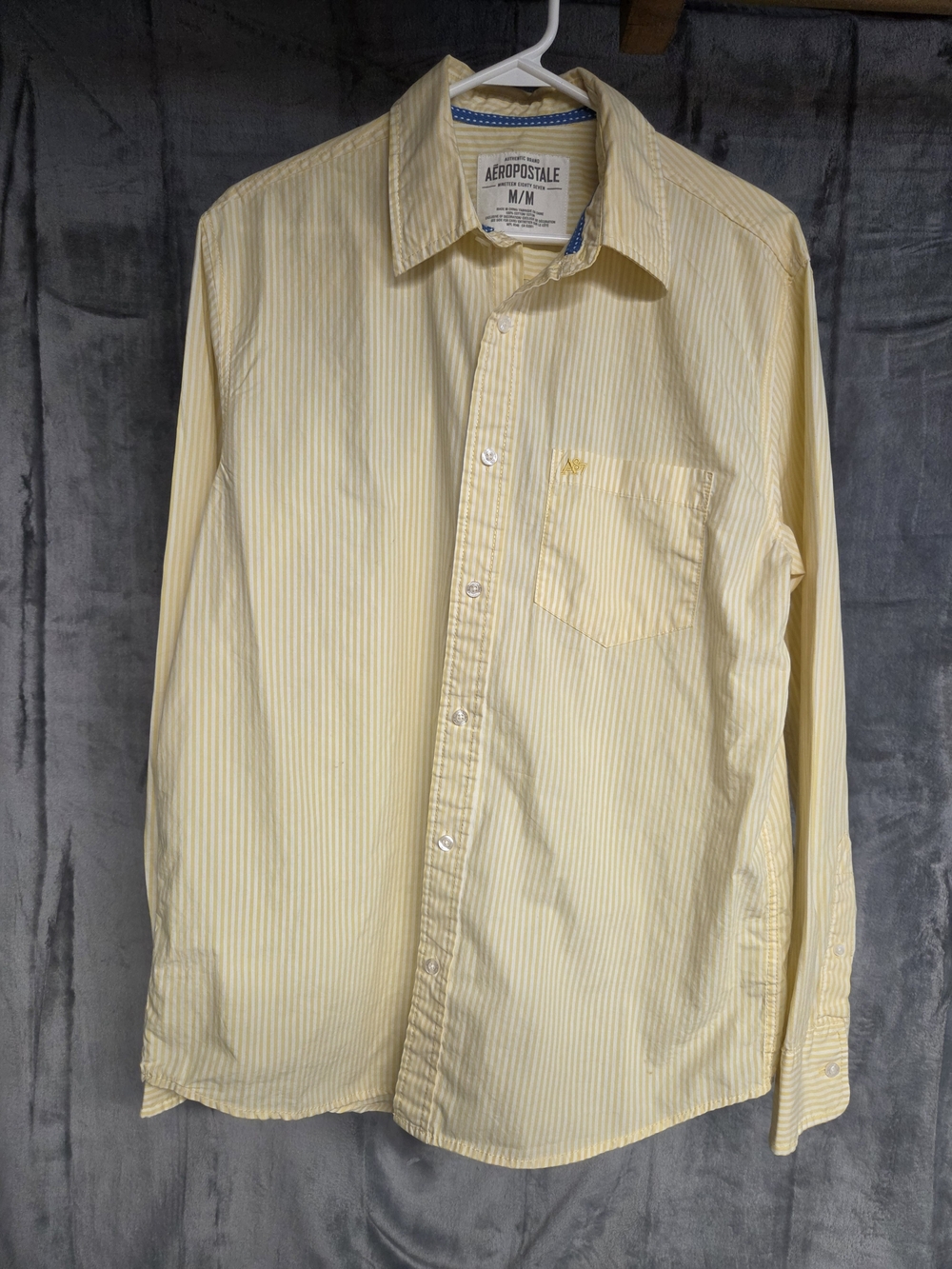 Aeropostale Men’s Yellow Striped Button-Down Shirt, M